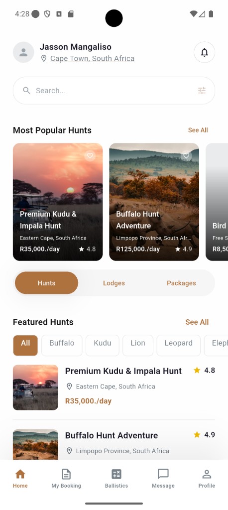 AfriHunt app home screen
