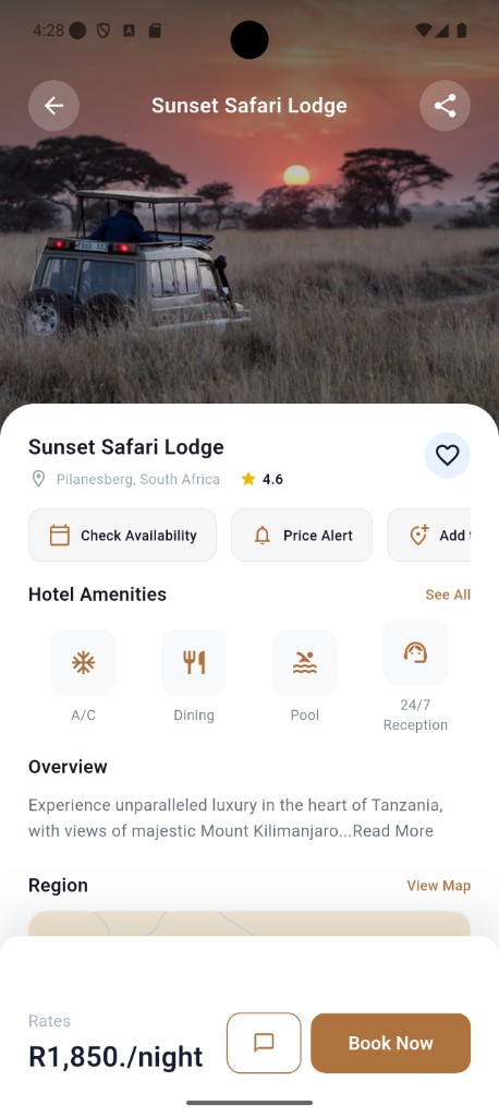 AfriHunt app lodge detail screen