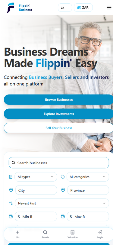 Flippin' Business live website in mobile view