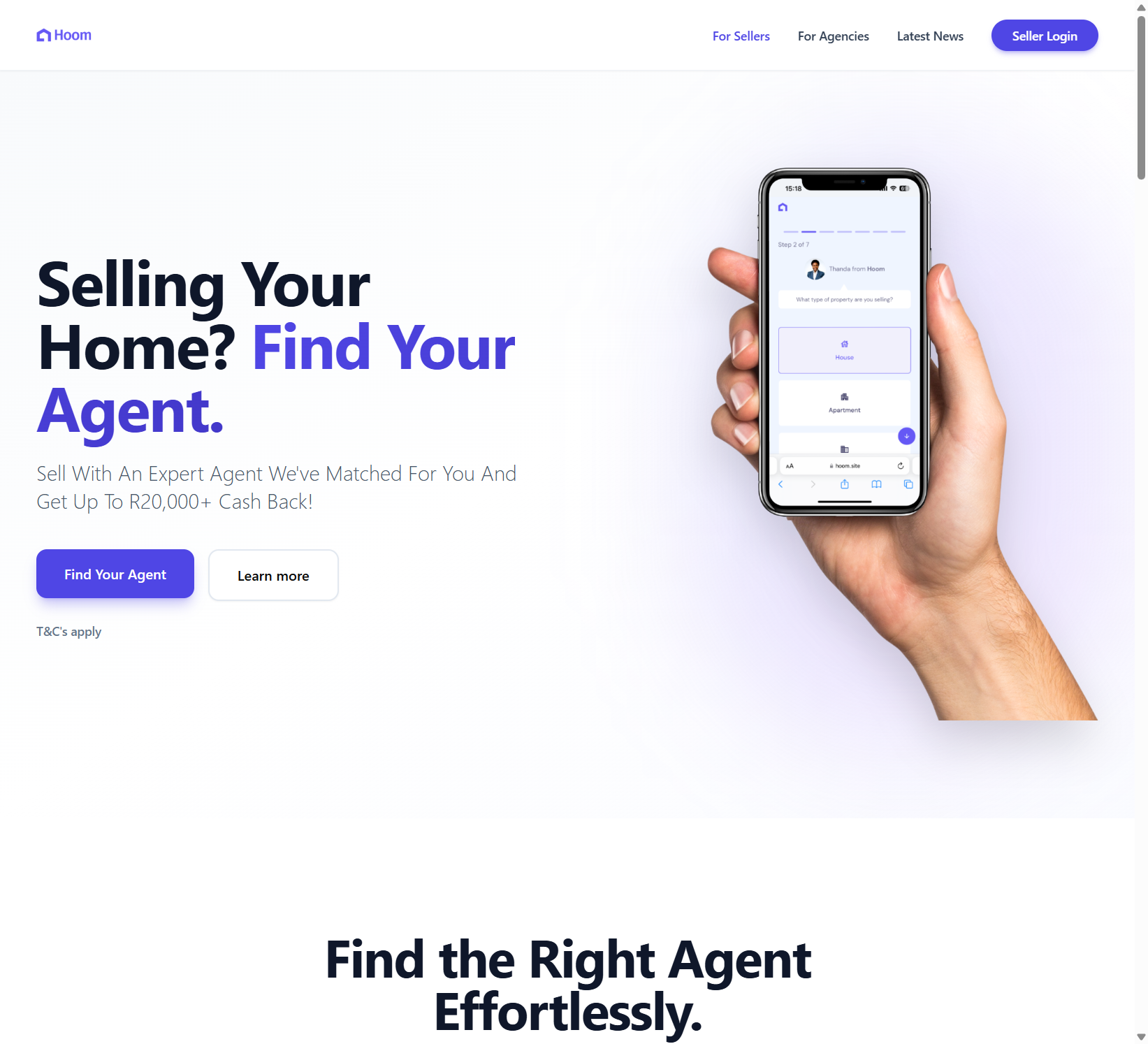 Hoom, find your estate agent, app in hand