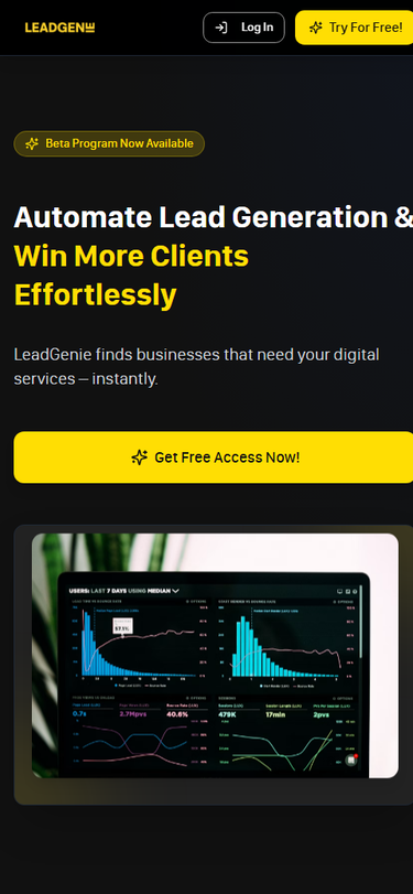 LeadGenie live website in mobile view